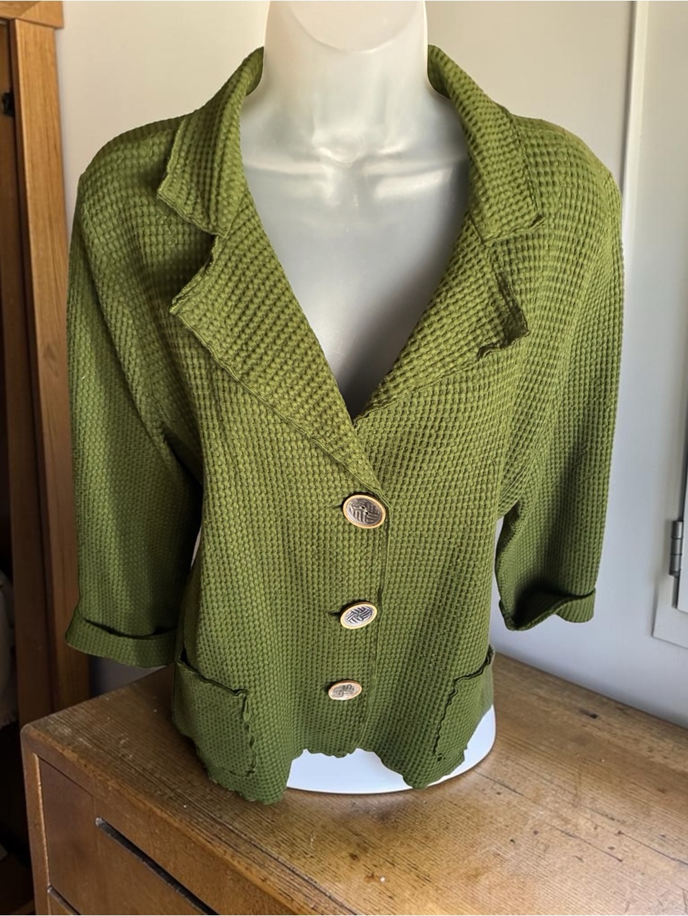 Focus Casual Life Waffle-Knit Olive Green Blazer Jacket